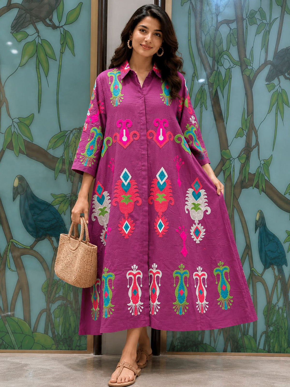 Embroidered Shirt Dress